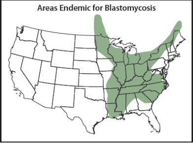 map of blastomycosis
